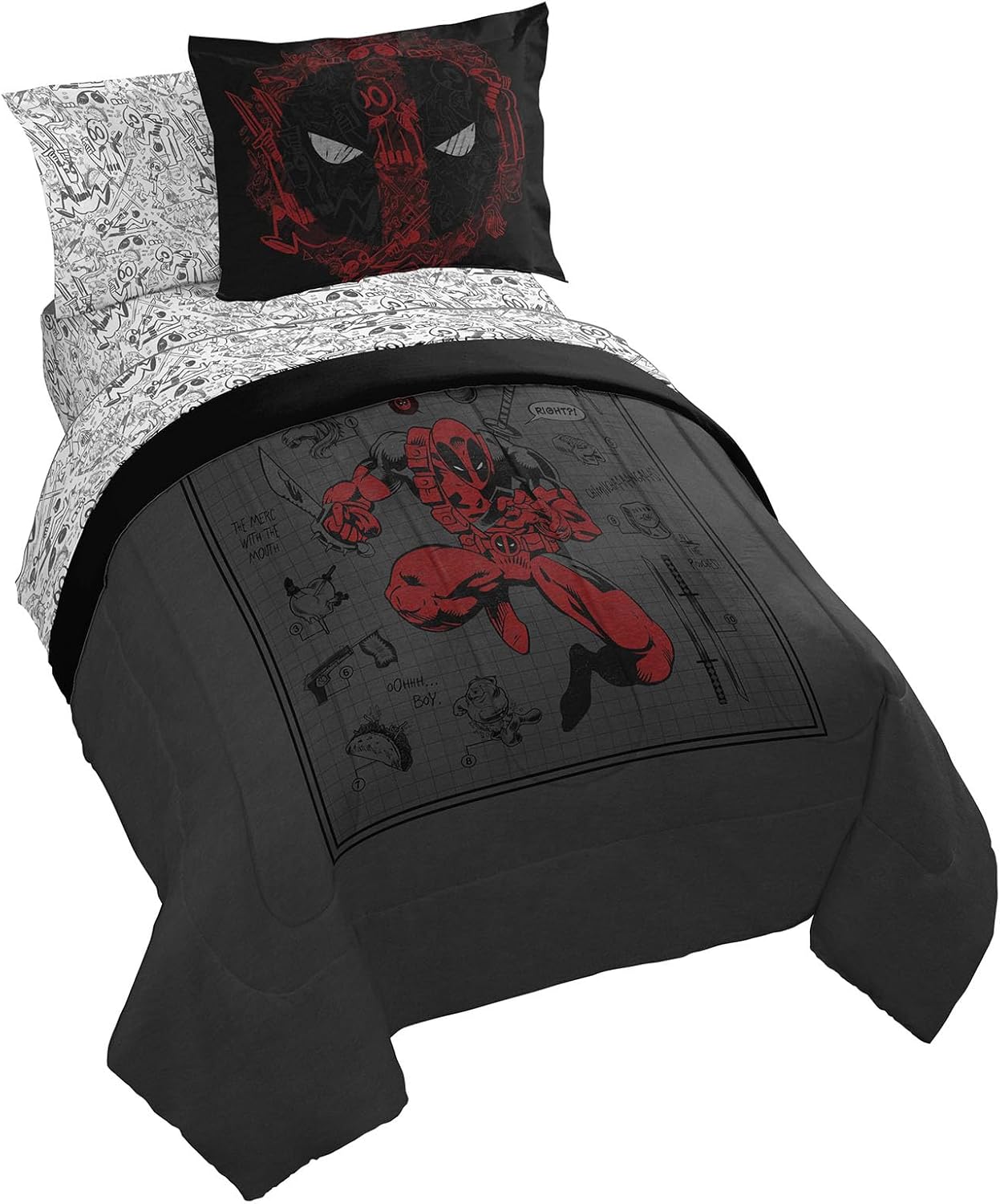 Marvel Deadpool Full Size Comforter Set - 7 Piece Cozy Bedding
