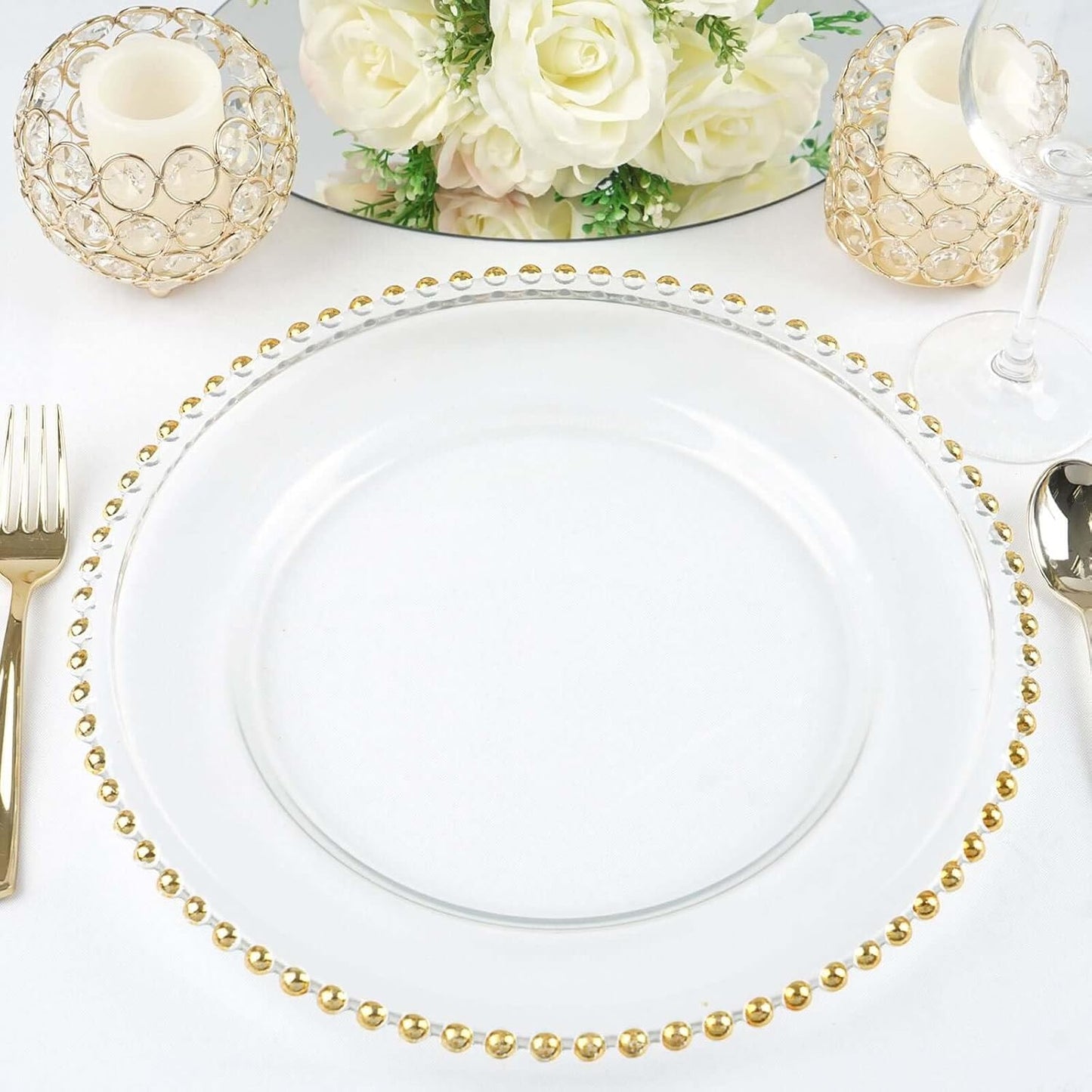 Effortlessly Elegant Gold Beaded Chargers | Set of 8
