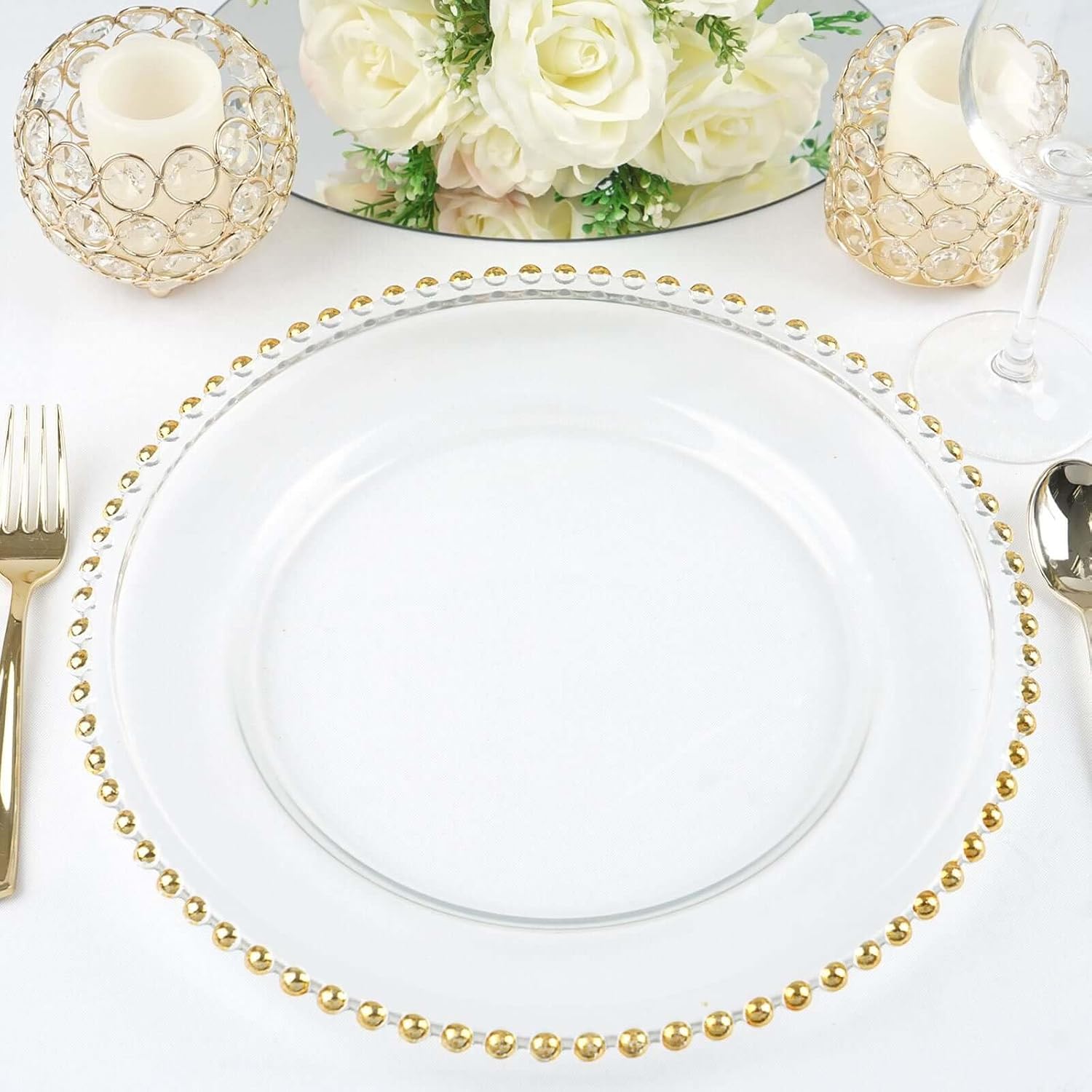 Effortlessly Elegant Gold Beaded Chargers | Set of 8