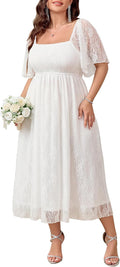 Plus Size Wedding Guest Dress Square Neck Short Sleeve Maxi - Flowy