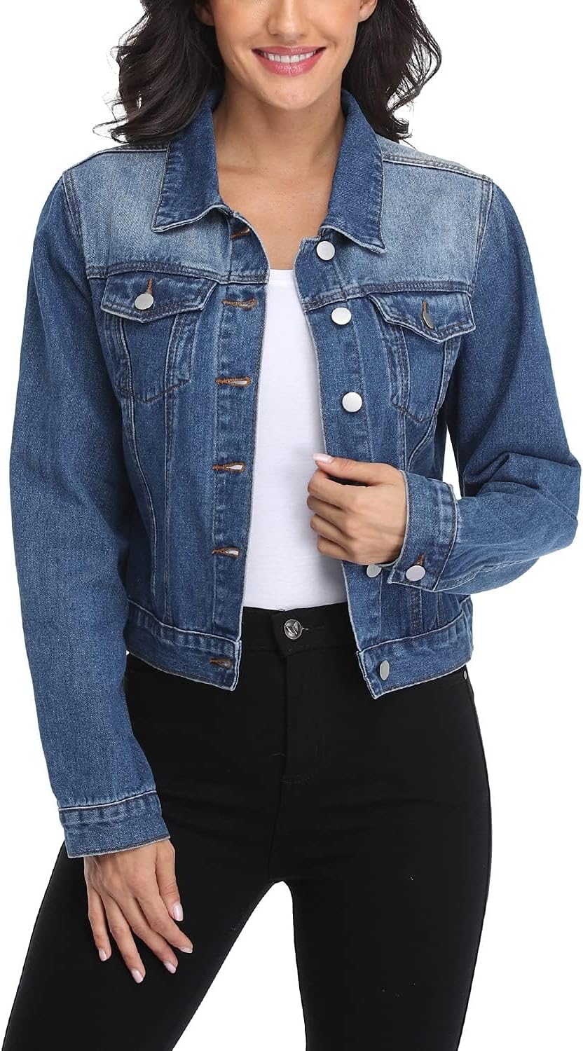 Cropped Women's Denim Jacket with Pockets for Versatile Style