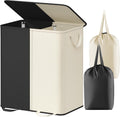 Double Laundry Hamper 155L White & Black - Large Collapsible Split Bin