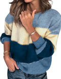 Women's Oversized Color Block Sweater - Lightweight Cozy Crewneck