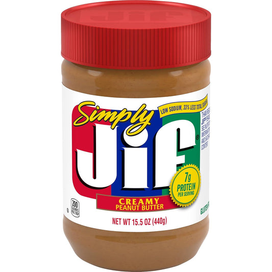 Jif Simply Creamy Peanut Butter, 33% Less Sugar, 15.5 Ounces
