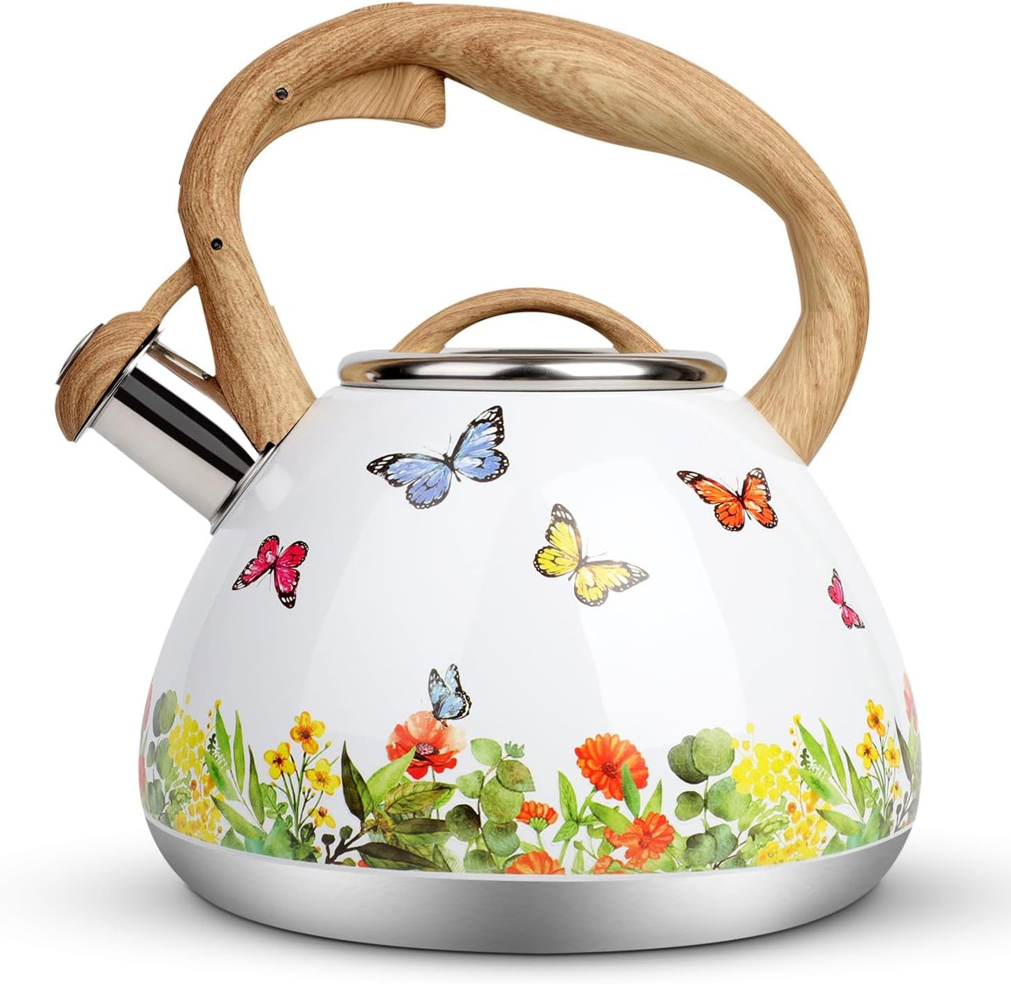 Toptier Whistling Tea Kettle with Wood Pattern Handle 2.7-Quart