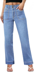 Wide Leg High Waisted Jeans for Women - Tummy Control Straight Leg