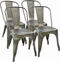 Metal Dining Chairs Set of 4 - Stackable Industrial Side Chairs