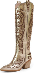 Cowgirl Boots for Women Knee High Pointed Toe Block Heel - Embroidered