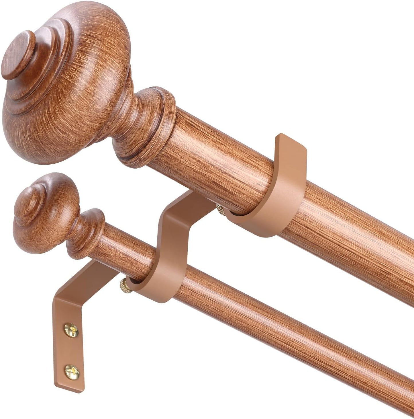 Wood Double Curtain Rods for Windows 72 to 144 inch, Boho Style