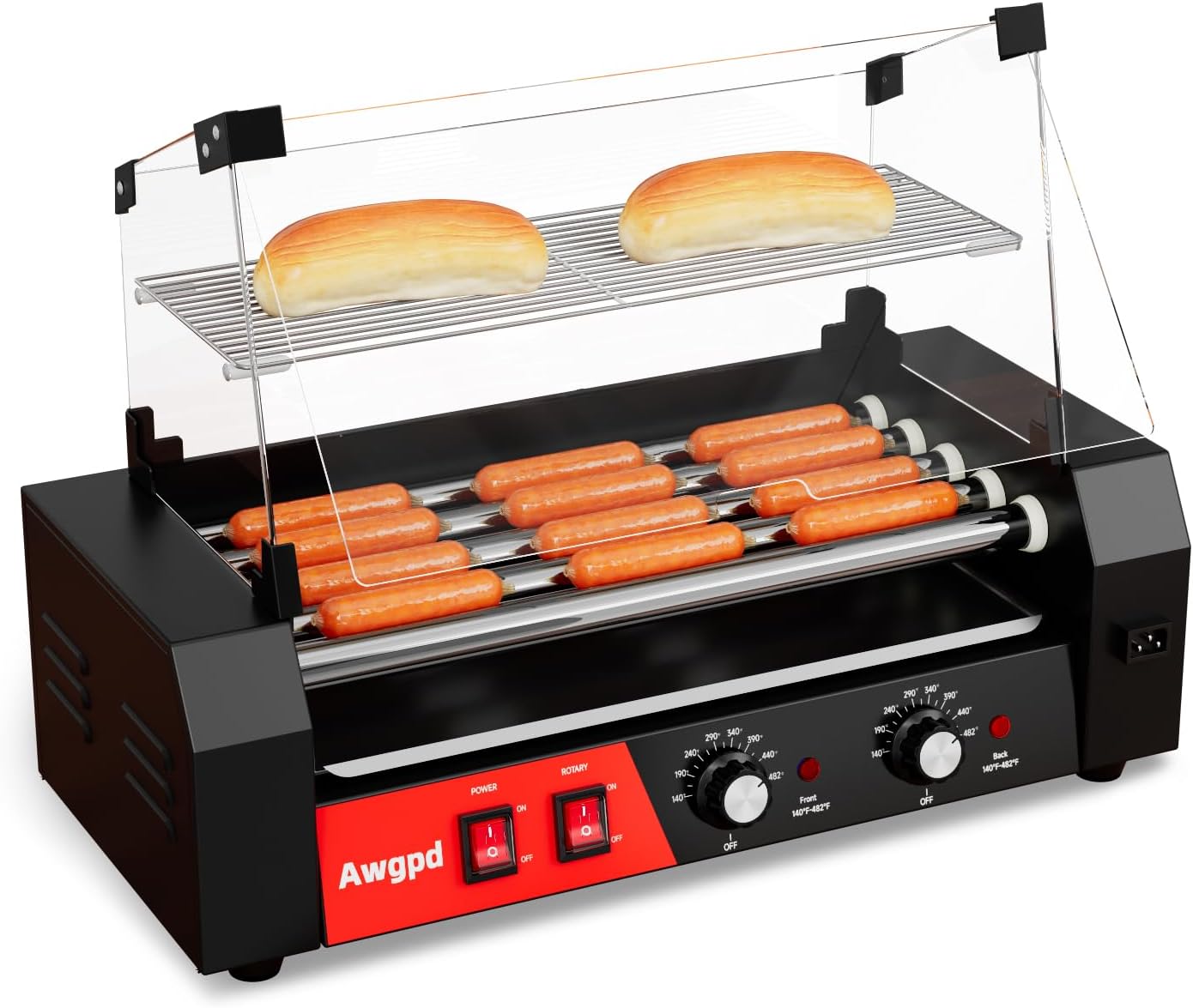 Hot Dog Roller with 5 Rollers and 12 Hot Dogs Capacity
