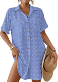 Swiss Dot Swim Coverup Shirt - Chic Beach Button-Down Cover Up