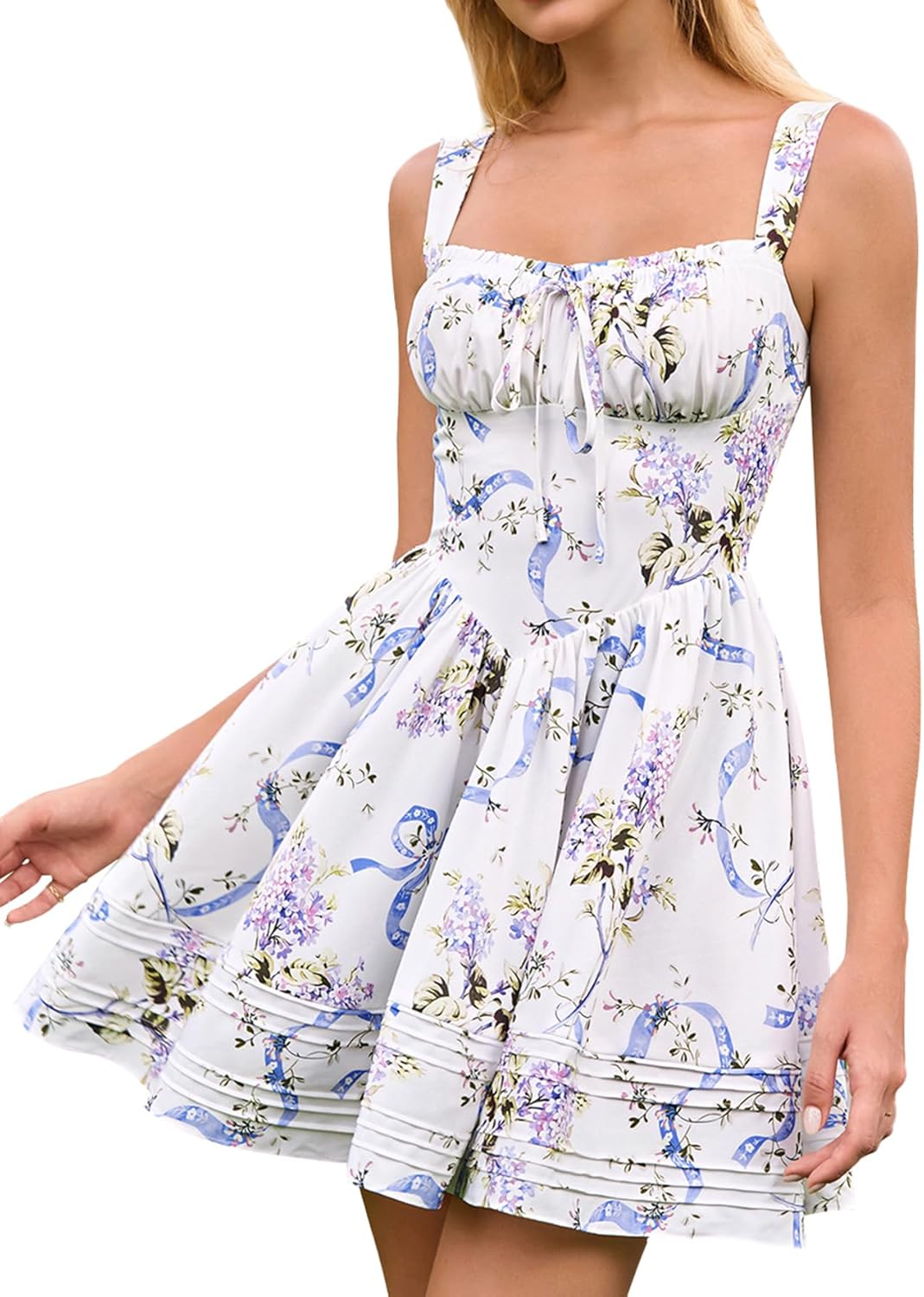 HTZMO Women Summer Casual Square Neck Mini Sundress for Events
