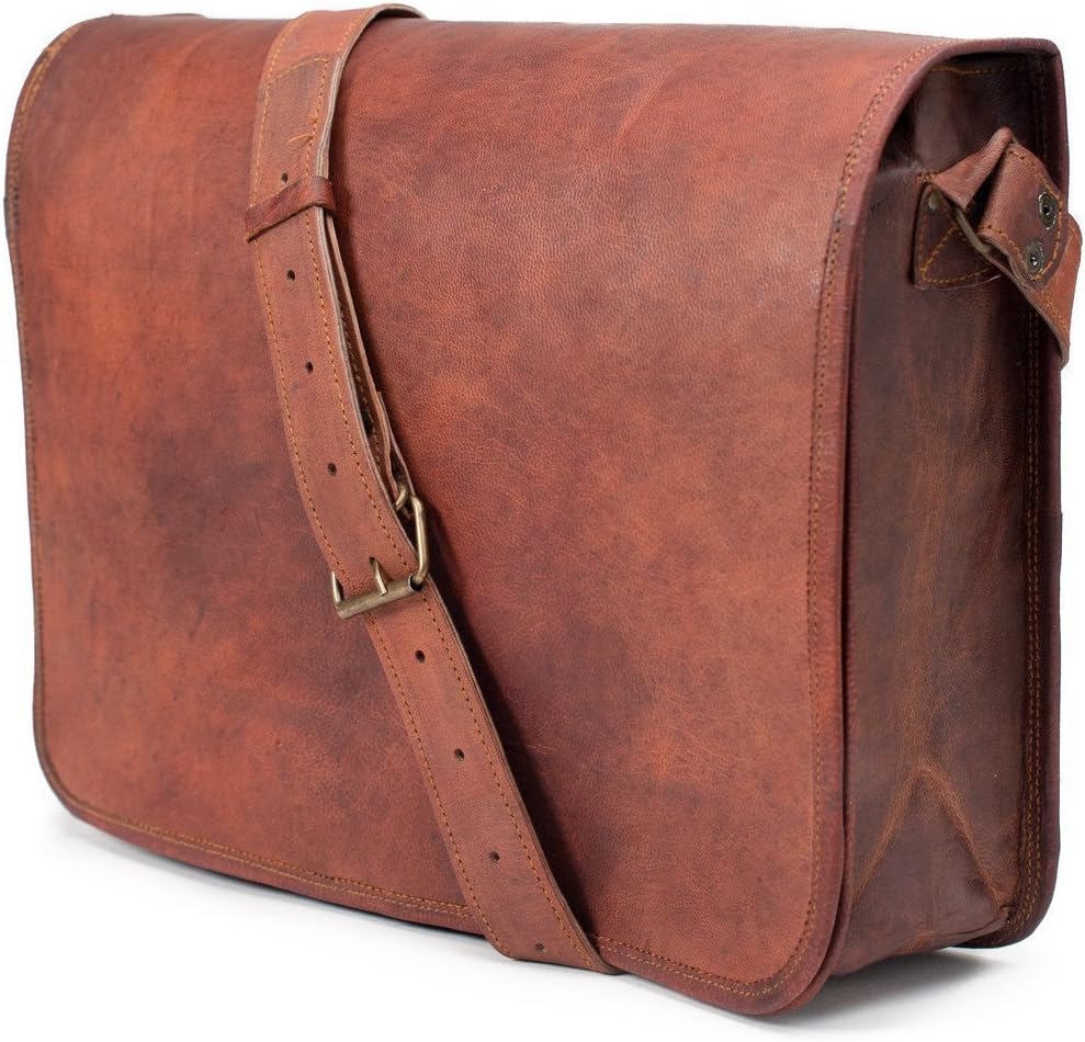 Vintage Brown Leather Laptop Messenger Bag for Work & Daily Use