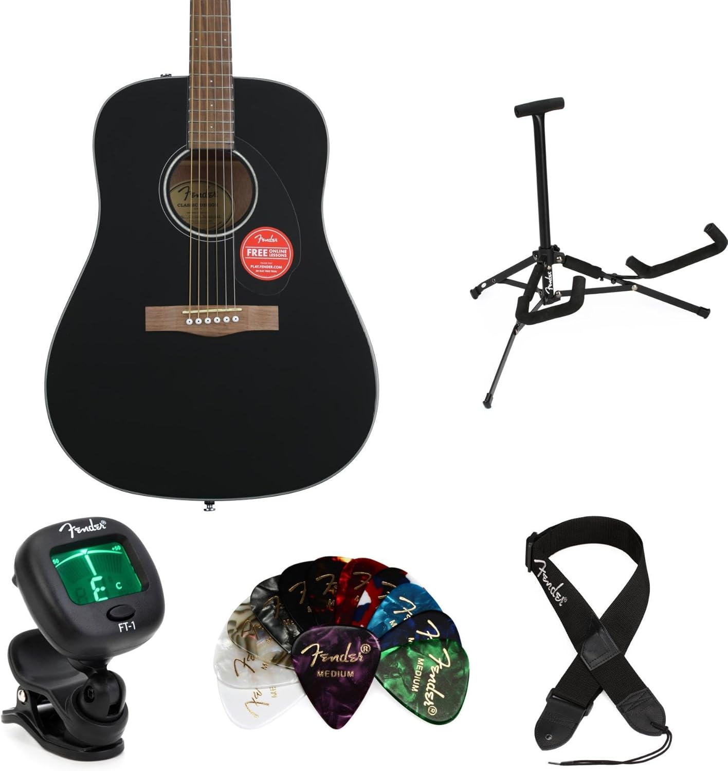 Fender CD-60S Black Dreadnought Guitar Bundle - Premium Materials & Complete Accessories