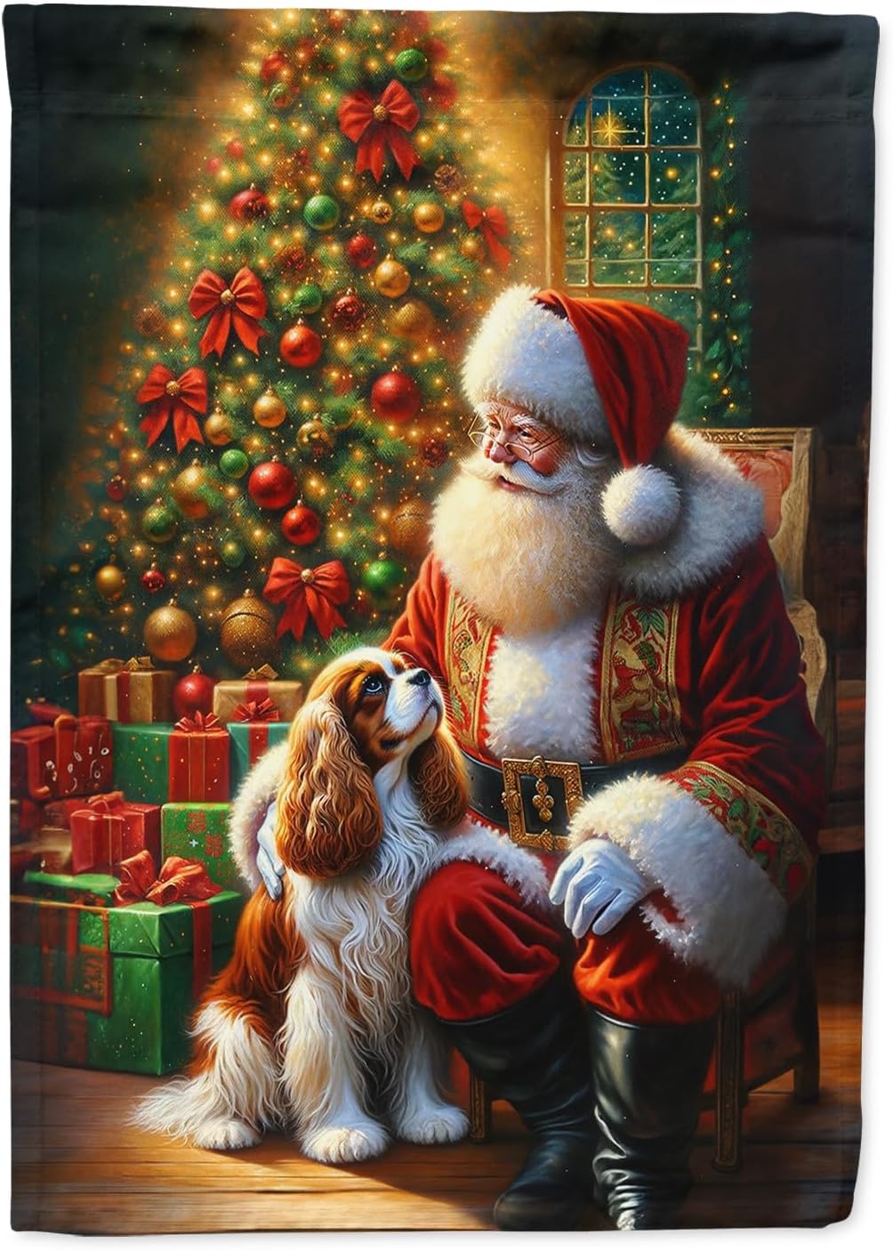 Cavalier Spaniel and Santa Claus House Flag for Outdoor Decor