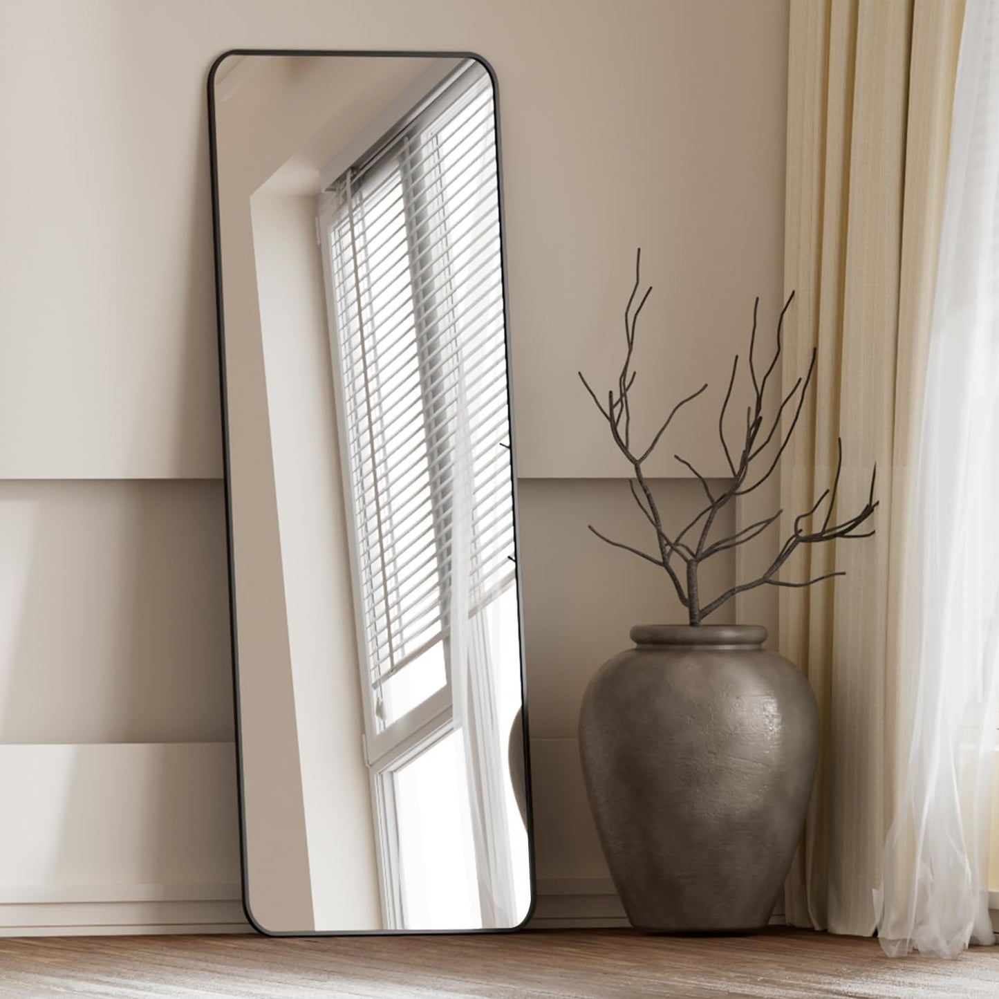 Koonmi Black Floor Mirror Full Length for Home and Office Use