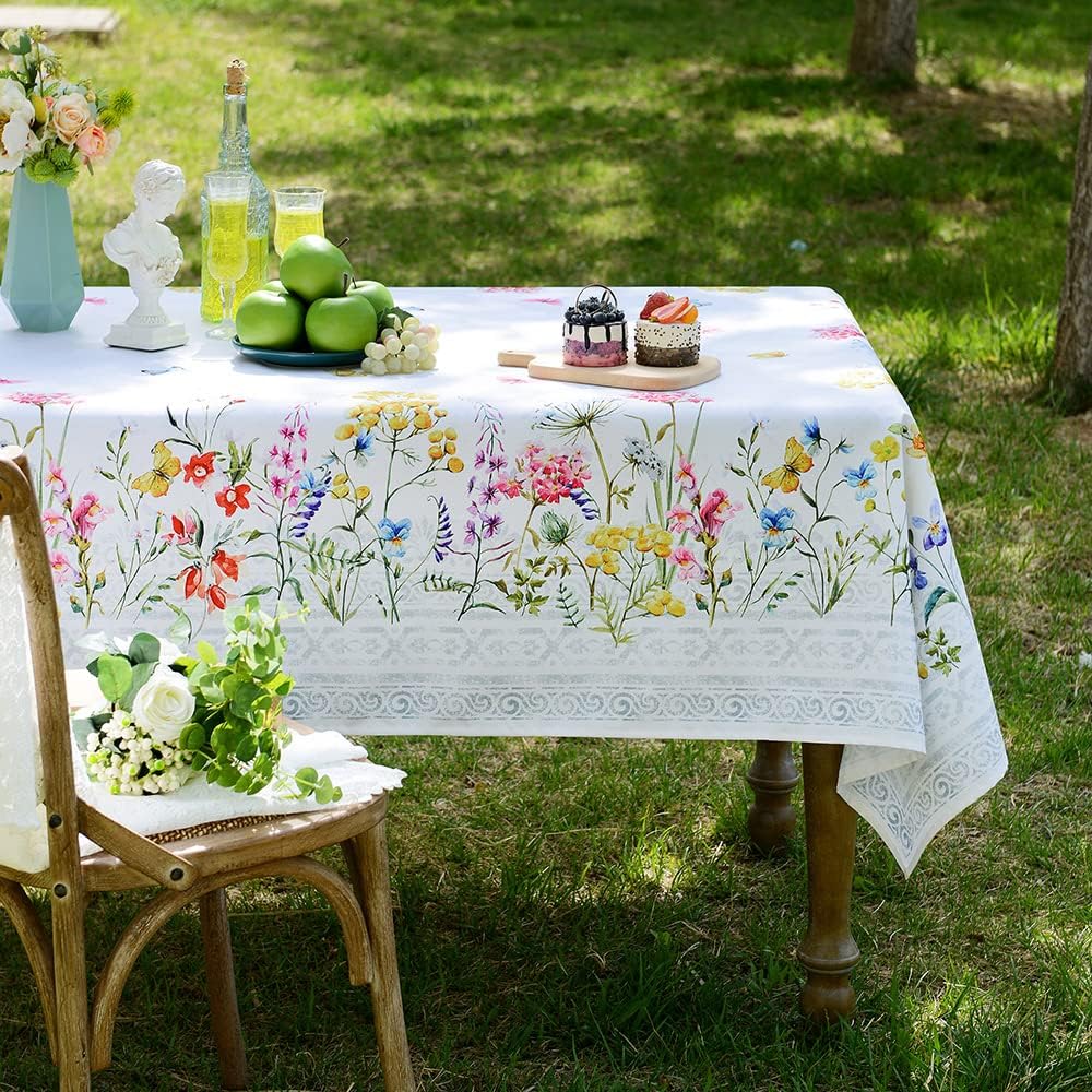 Rectangle Summer Tablecloth with Vintage Floral Design for Home