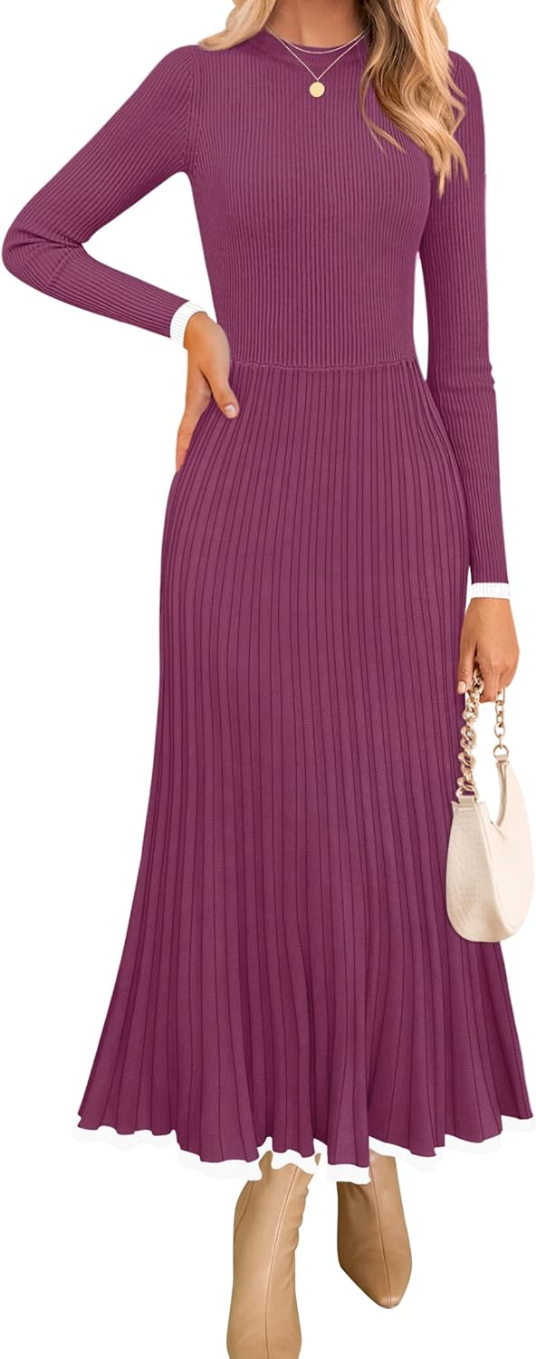 ZESICA Women's Long Sleeve Sweater Dress for Fall Weddings