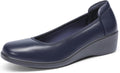 Women's Low Wedge Pumps Comfortable Slip-on Round Toe Work Shoes
