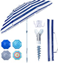 Heavy Duty 7ft High Wind Beach Umbrella with Sand Anchor - UPF 60
