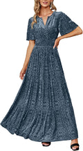 Elegant Velvet Short Sleeve V Neck Maxi Dress for Weddings