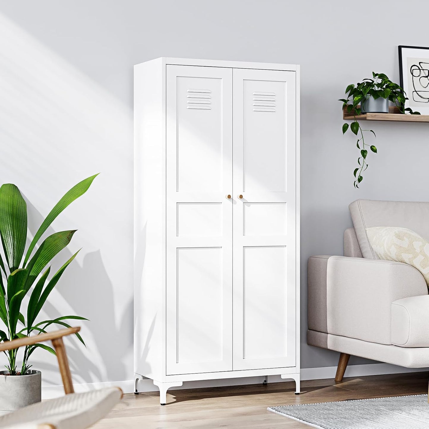 Yizosh Metal Storage Cabinet with 2 Doors and 4 Shelves for Home
