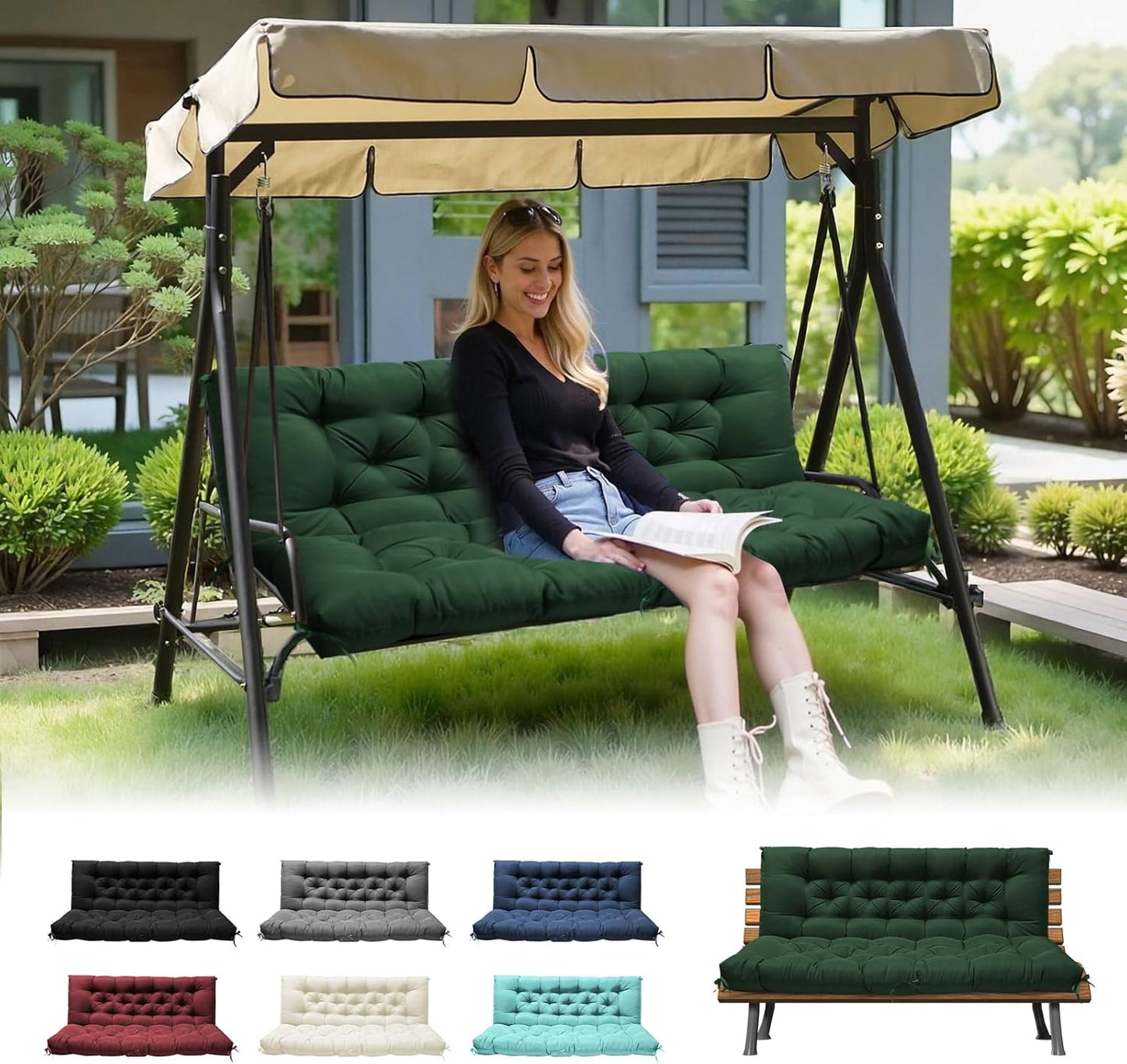 Waterproof Outdoor Swing Cushions for 2-3 Seater Patio Furniture