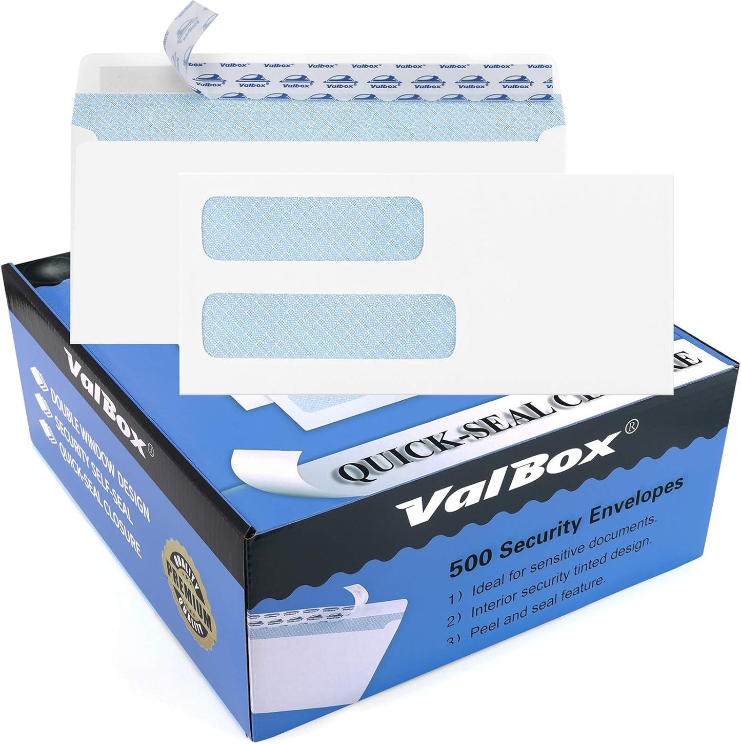 ValBox 500 Count #10 Double Window Envelopes for Invoices
