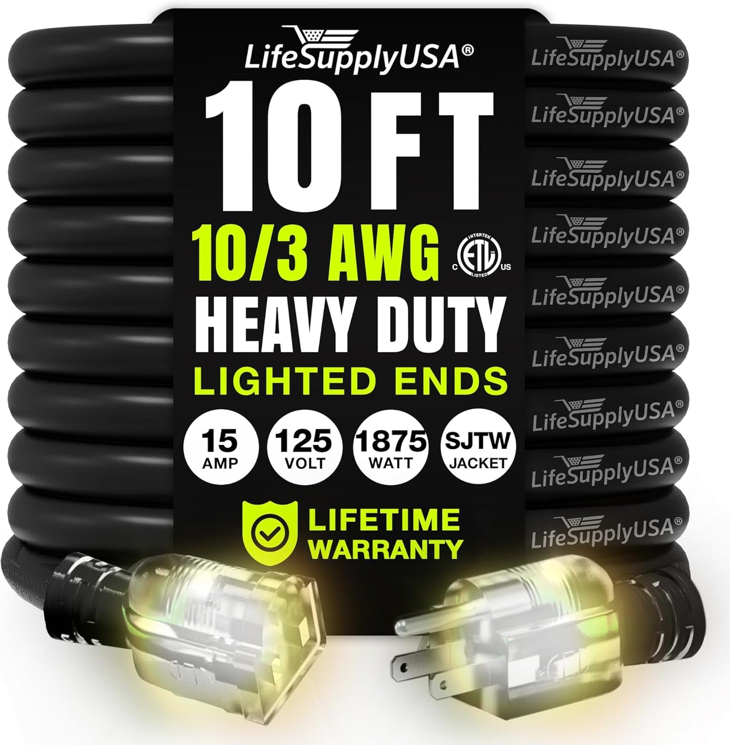 10ft Heavy Duty Extension Cord for Indoor and Outdoor Use