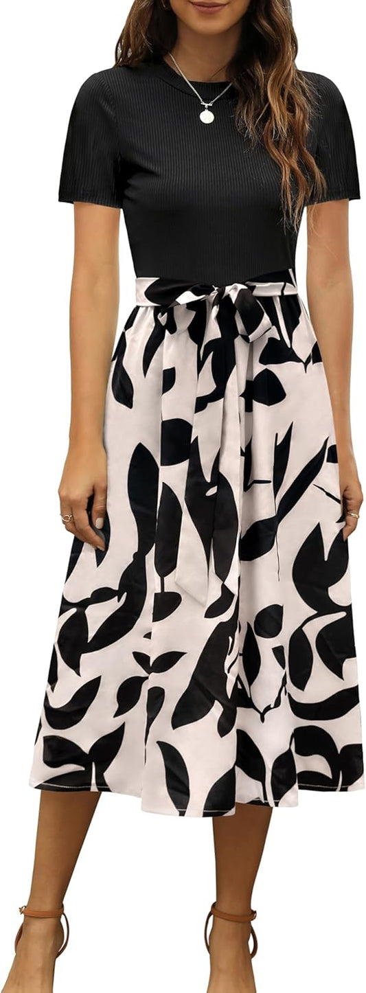 Zattcas Women Summer Dress Short Sleeve Modest Midi Outfit