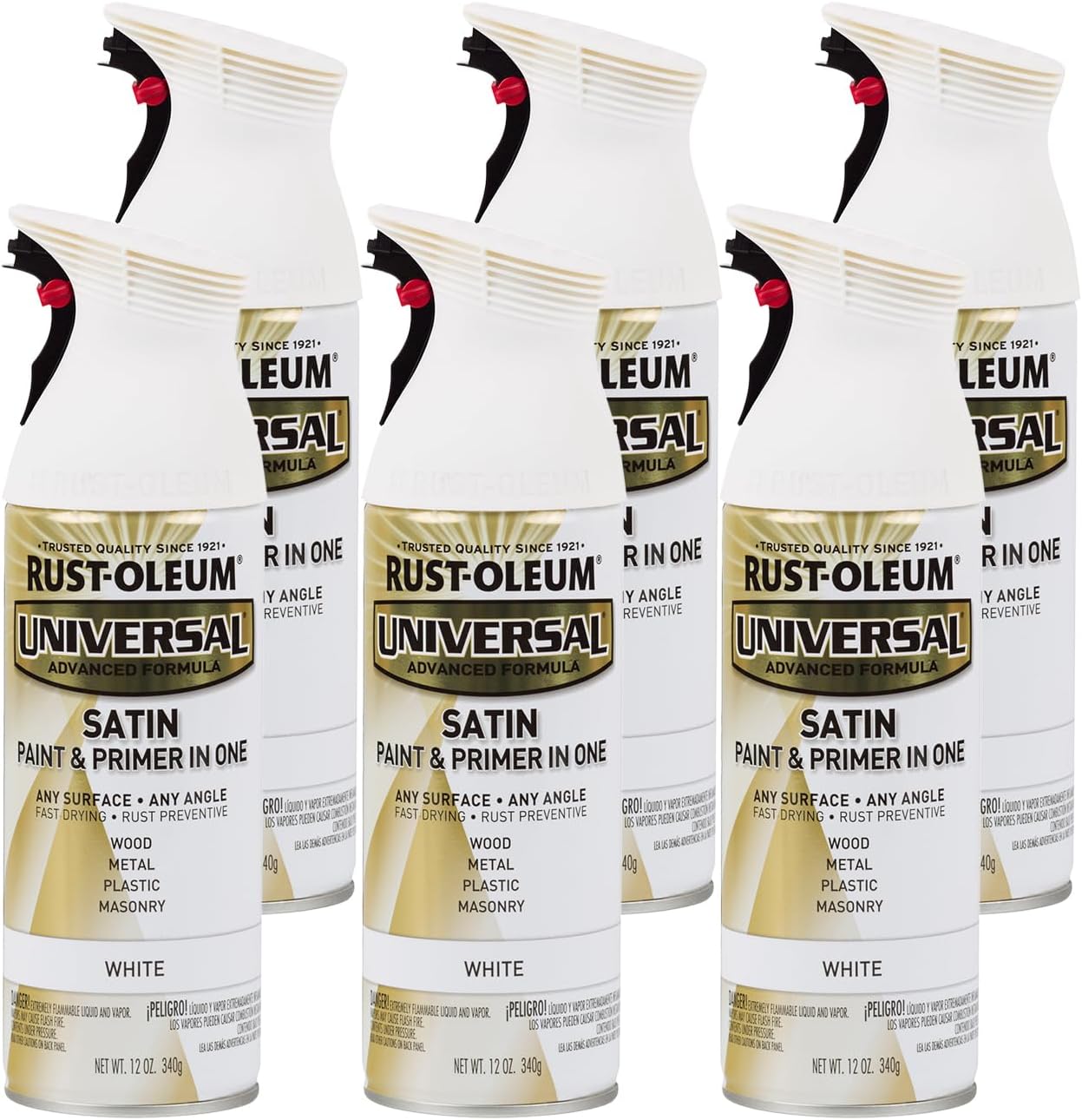 Rust-Oleum Universal All Surface Spray Paint, Satin White, 6 Pack