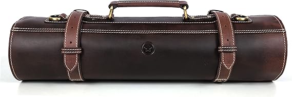 Leather Knife Roll Storage Bag with 10 Pockets for Chefs