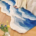 Blue 3D Ocean Wave Bath Mat - Non-Slip Washable Runner Rug