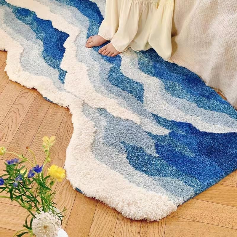 Blue 3D Ocean Wave Bath Mat for Coastal Beach Decor
