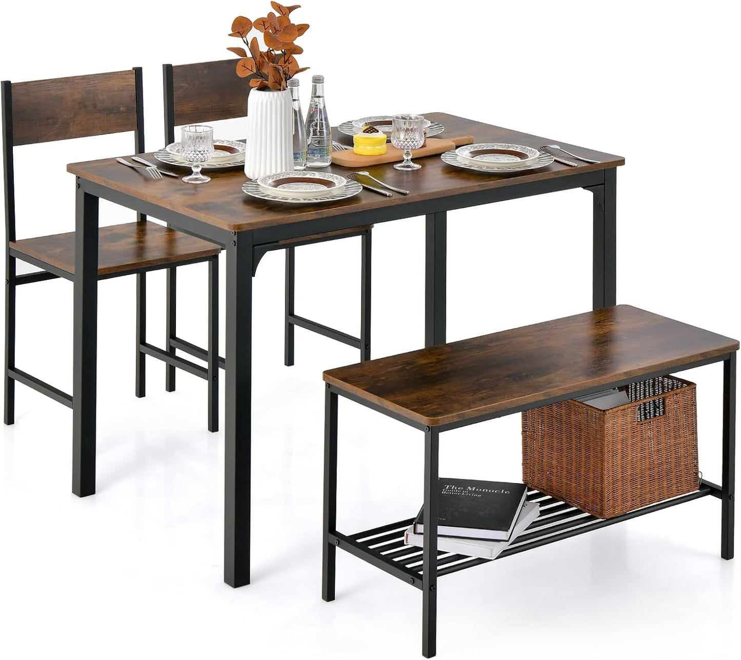 Giantex Dining Table Set for 4 with Bench and Chairs for Home