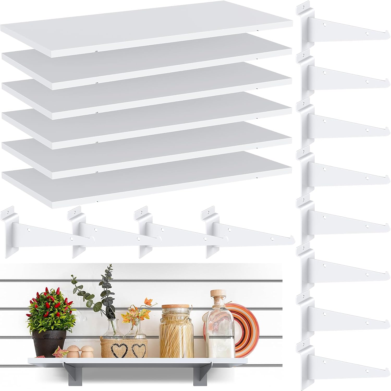 6 Pack White Slatwall Shelf for Home Garage Organization