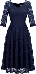 Womens Long-Sleeve Lace Midi Dress for Wedding Guests - A-Line Fit
