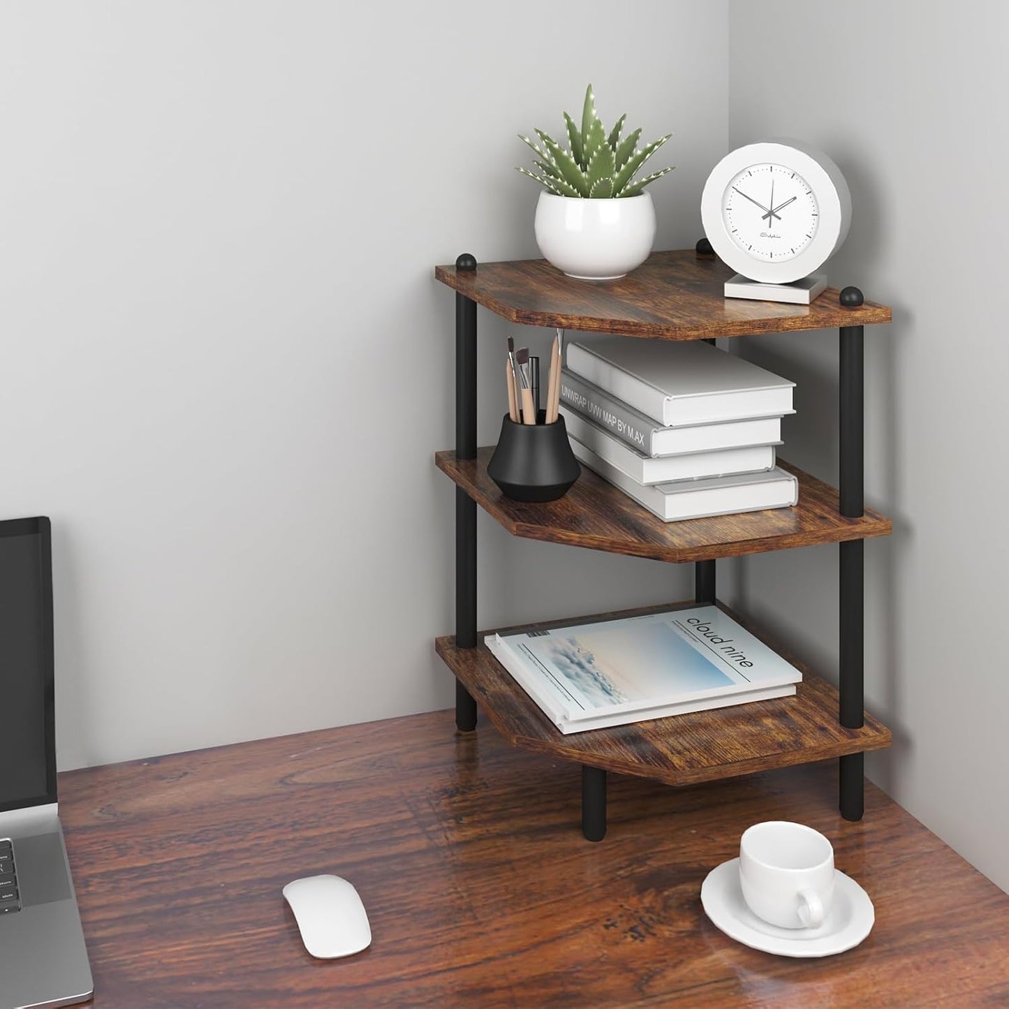 MOFAIN 3 Tier Rustic Corner Shelf - Maximize Space!