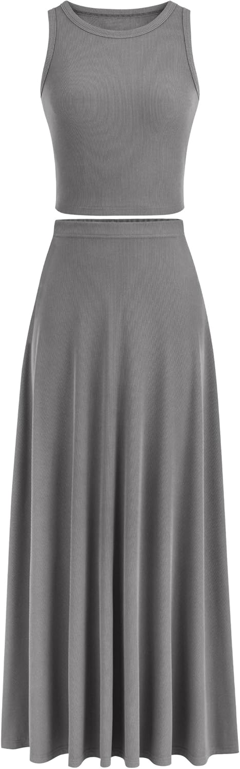 PRETTYGARDEN Women's 2 Piece Maxi Skirt Set for Summer Style