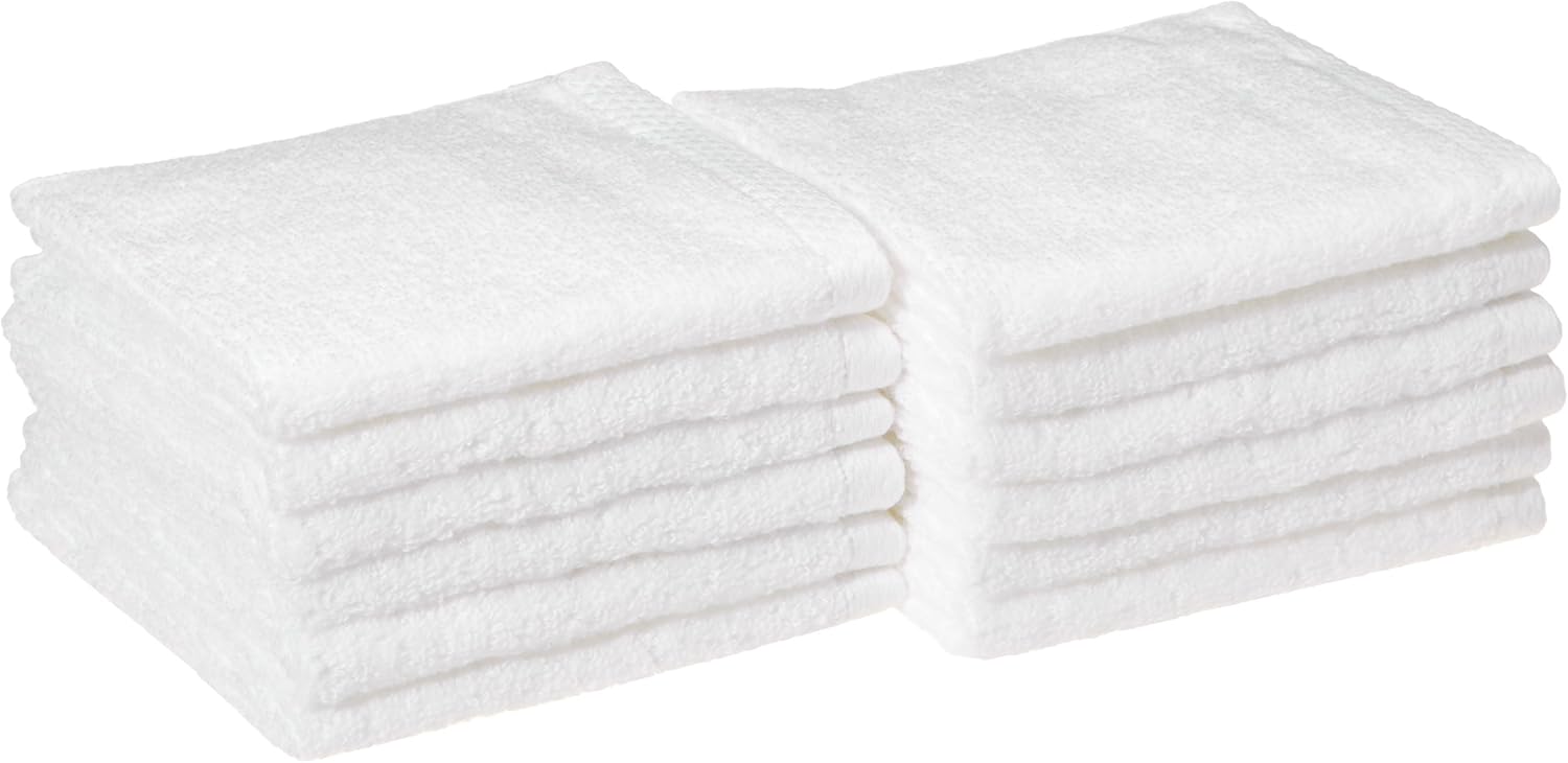 Quick-Dry Cotton Washcloths, 12-Pack, White