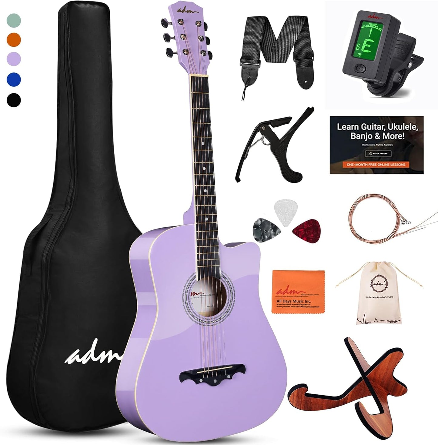 ADM 38 Inch Acoustic Guitar Bundle for Beginners with Lessons