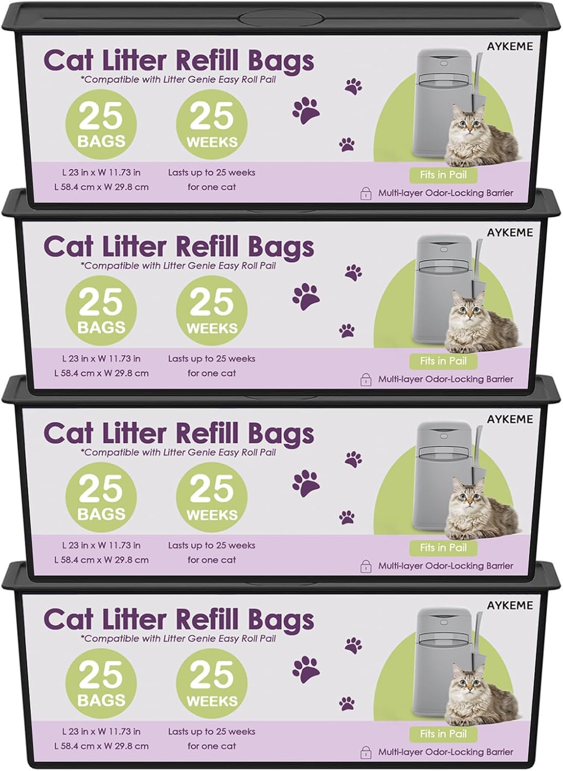 100 Cat Litter Refill Roll Bags for Litter Genie Easy Pail