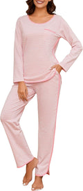 Womens Cotton Stripe Pajama Set 2 Piece - Long Sleeve Pocketed