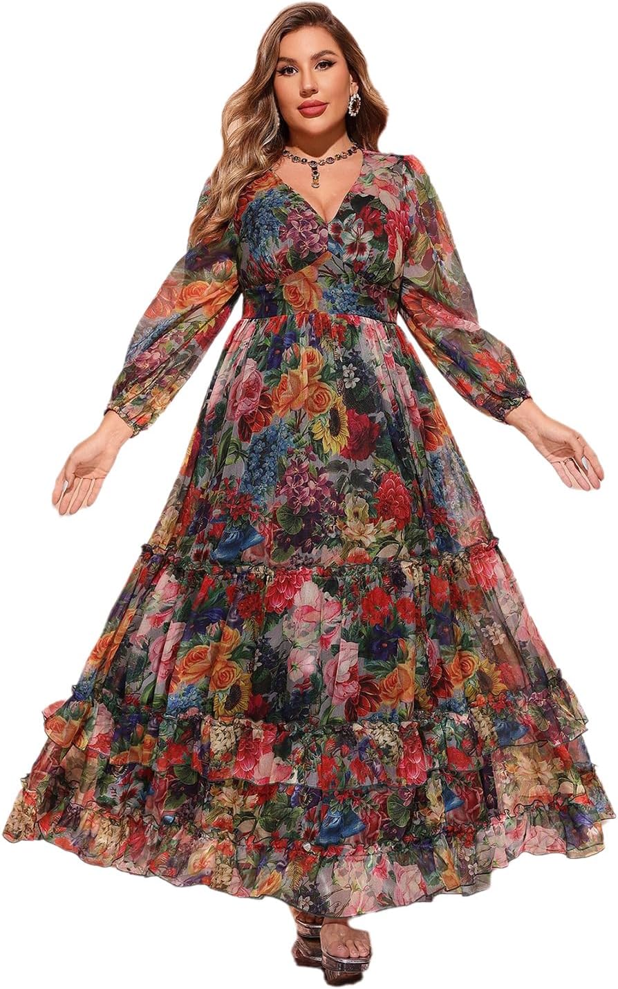 Floral Print Maxi Dress for Plus Size Women - Elegant Style