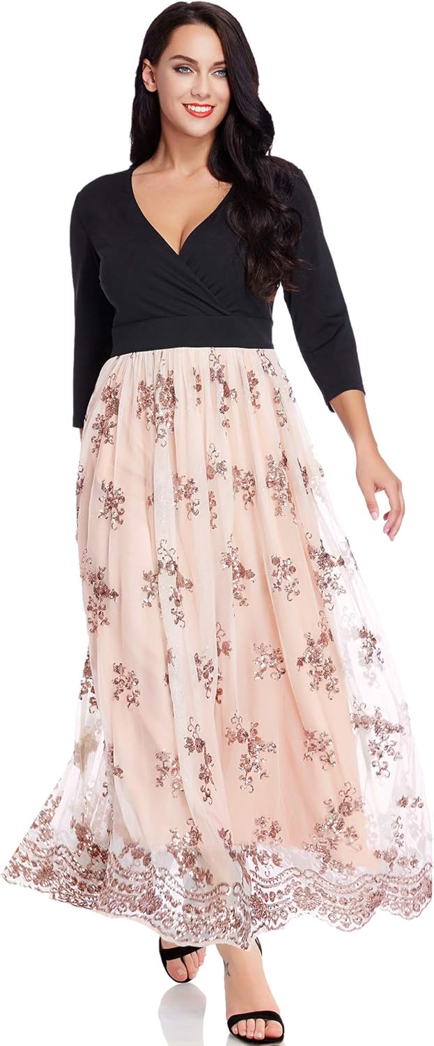 GRAPENT Women's Plus Size Sequin Evening Gown for Parties