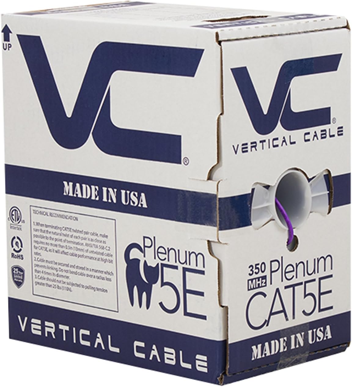 Vertical Cable CAT5E 350 MHz UTP Plenum Ethernet Cable 1000ft