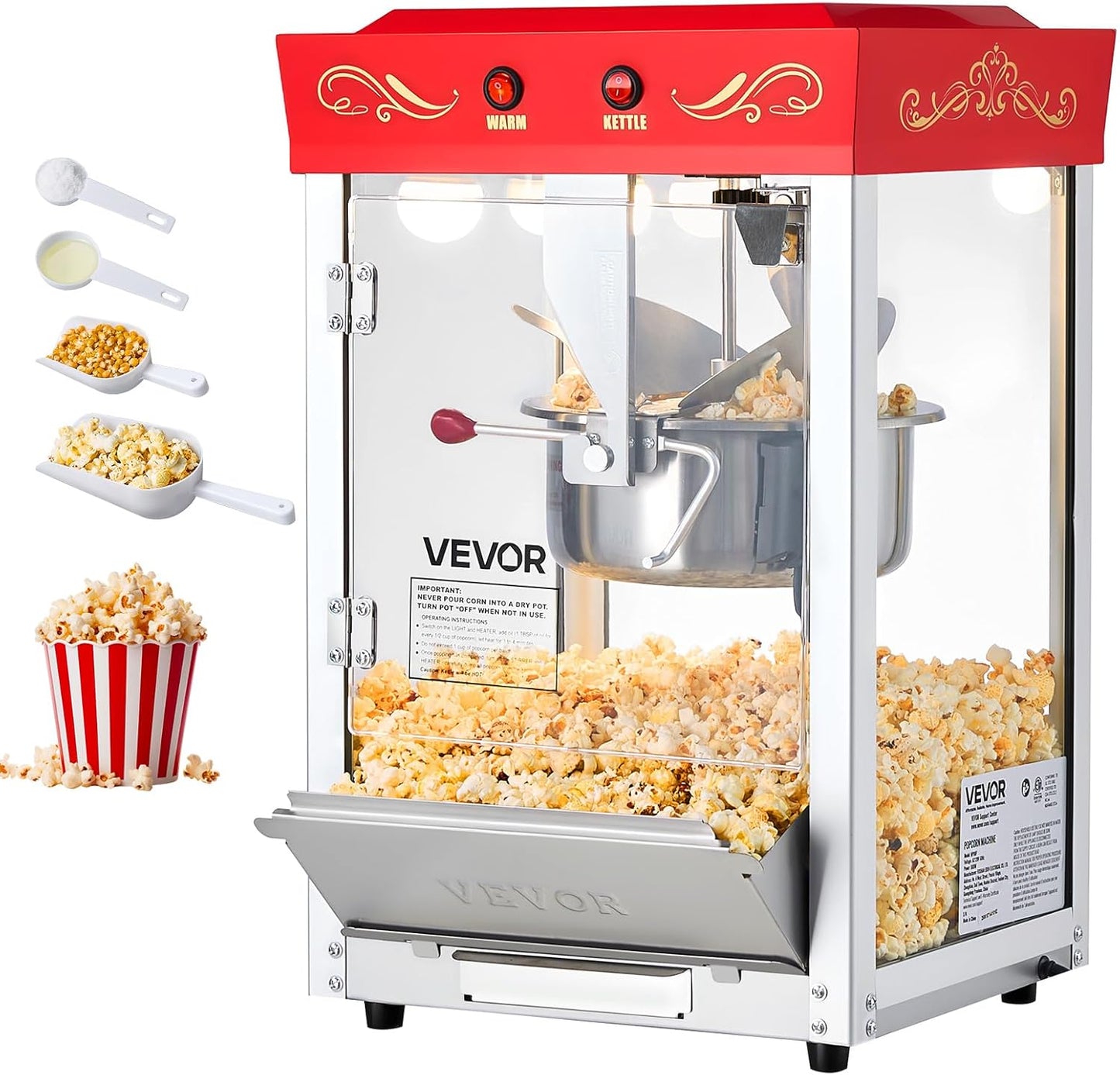 VEVOR Popcorn Machine with 8oz Kettle for Theater Style Popping