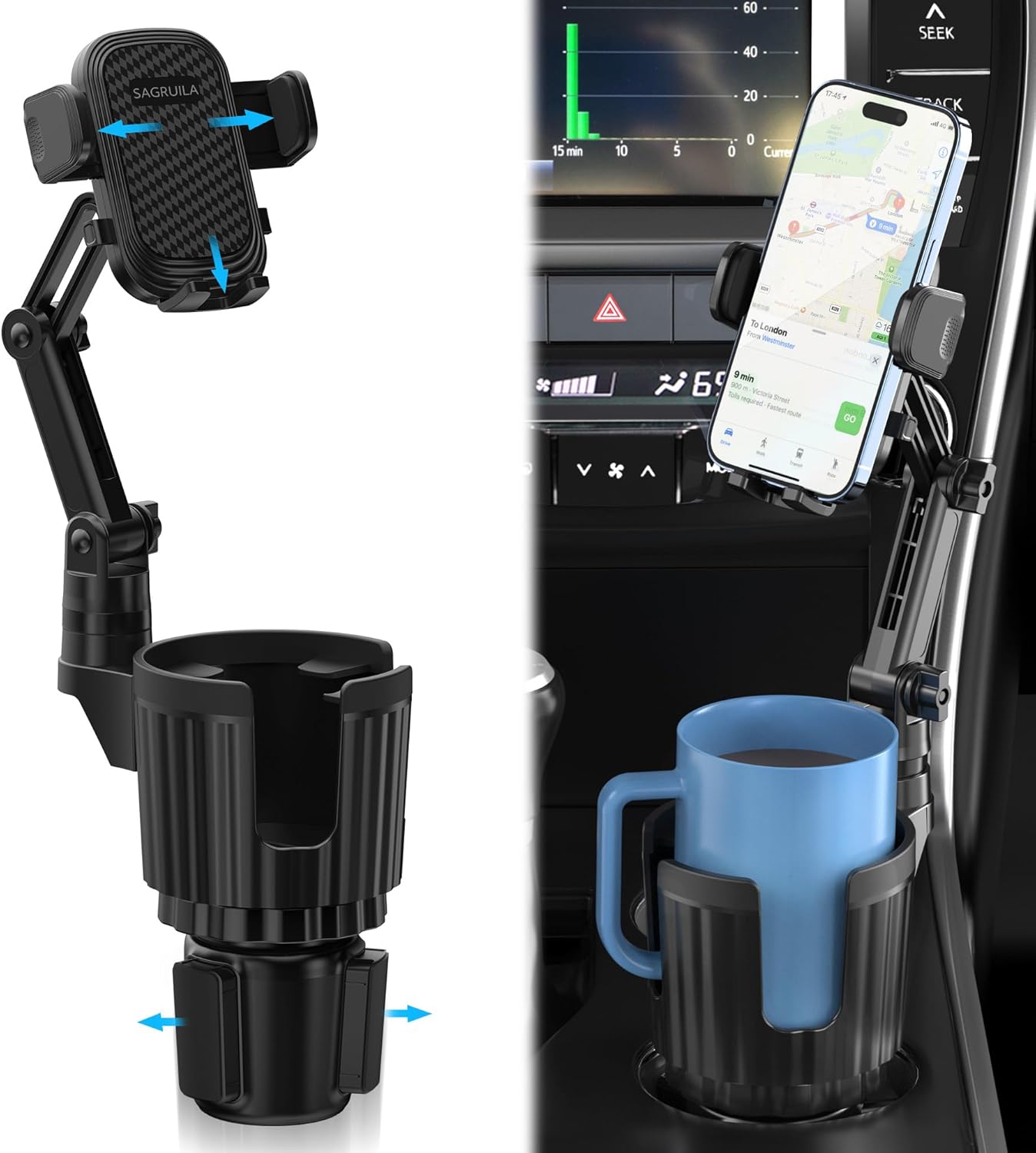 SAGRUILA 2-in-1 Car Phone Holder - Perfect Fit & Rotation!