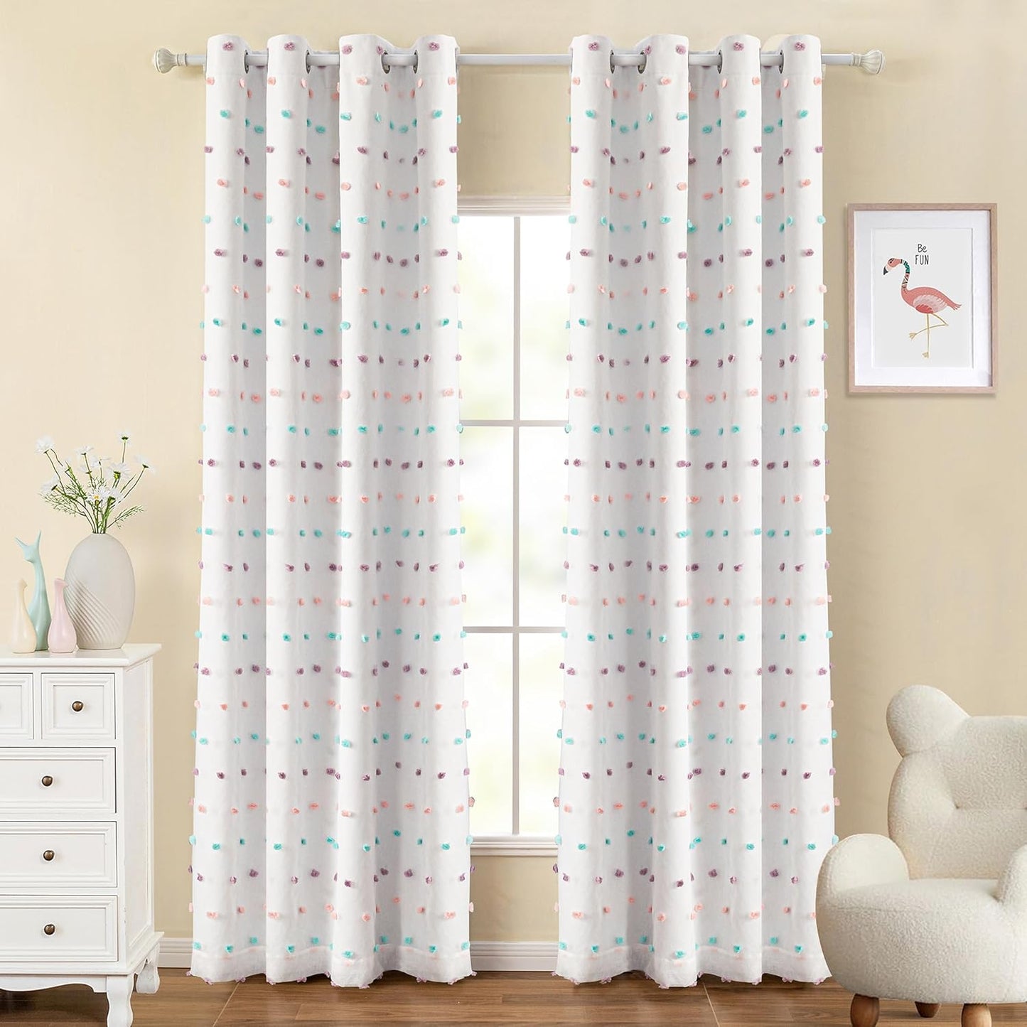MYSKY HOME 100% Blackout Curtains for Bedroom with Pom Poms