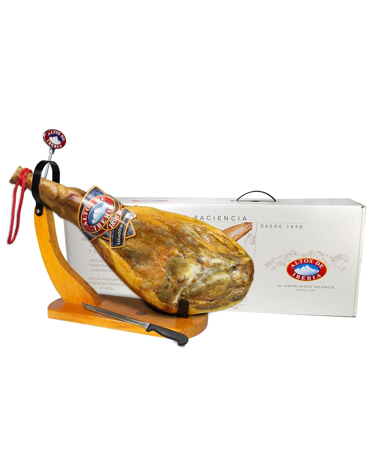Altos de Iberia Serrano Ham with Stand and Knife for Gifting